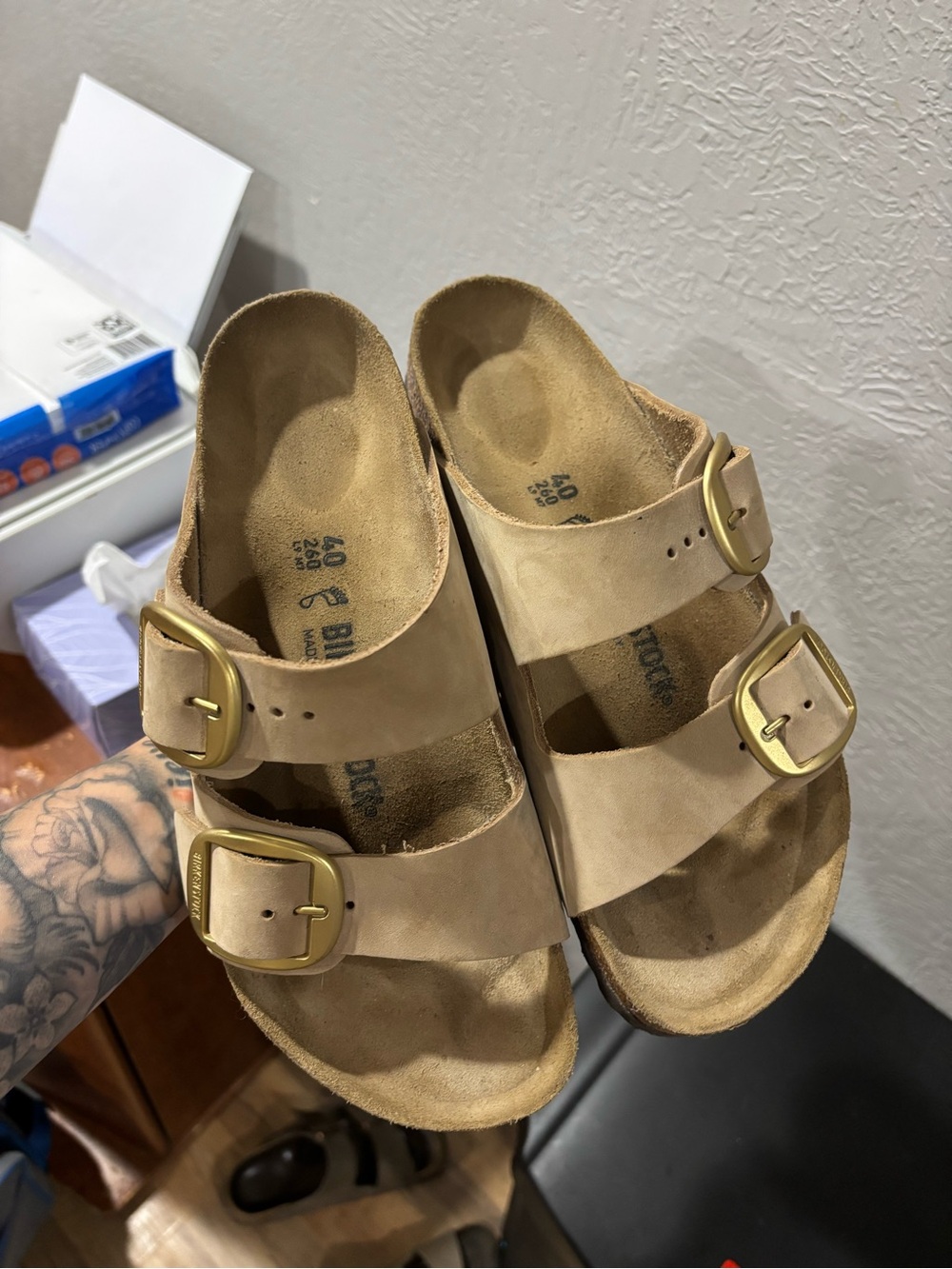 Birkenstock New w/o Box Arizona Big Buckle Sandcastle Nubuck Regular -size 40 - Picture 2 of 6